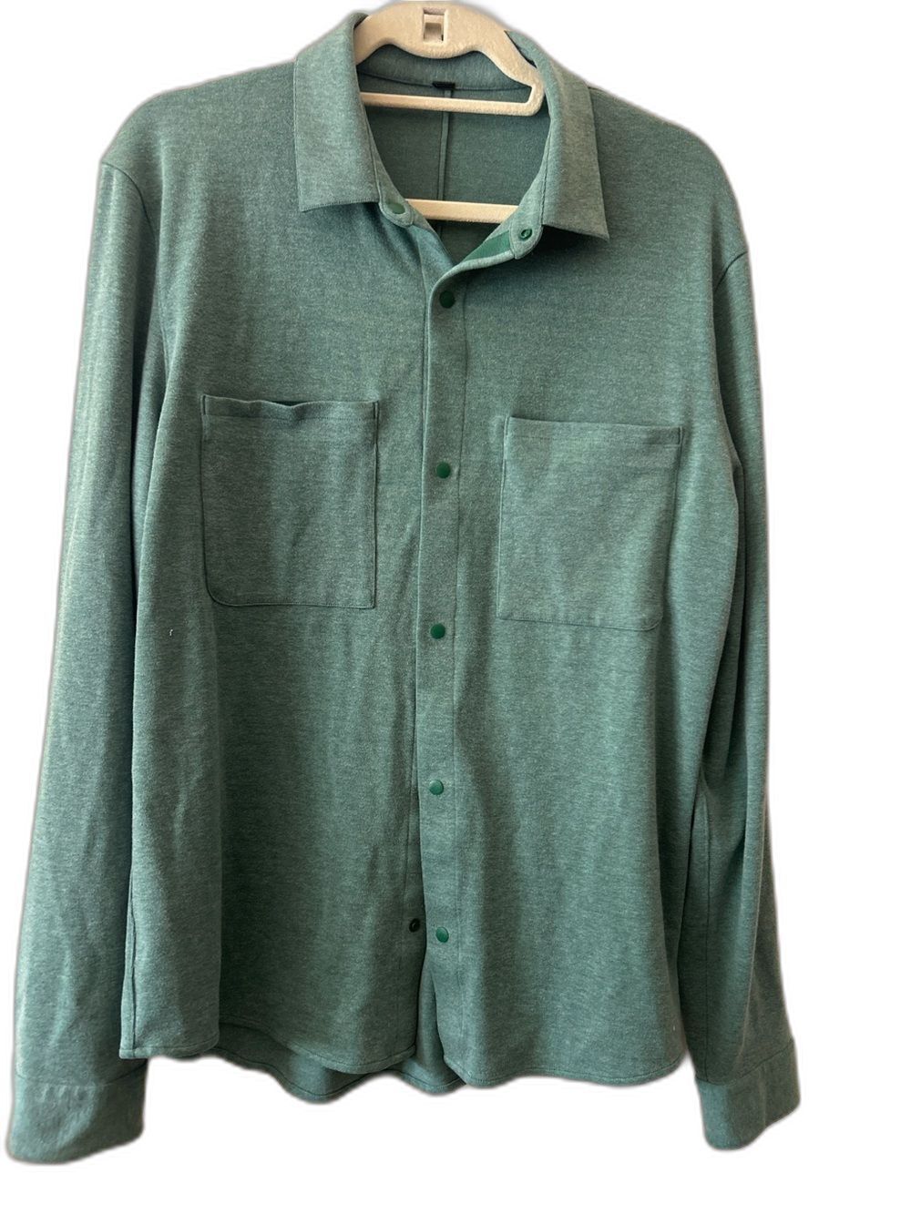 Lululemon Soft‎ Knit Overshirt Green Heather Snap Zip Pocket performance Shacket